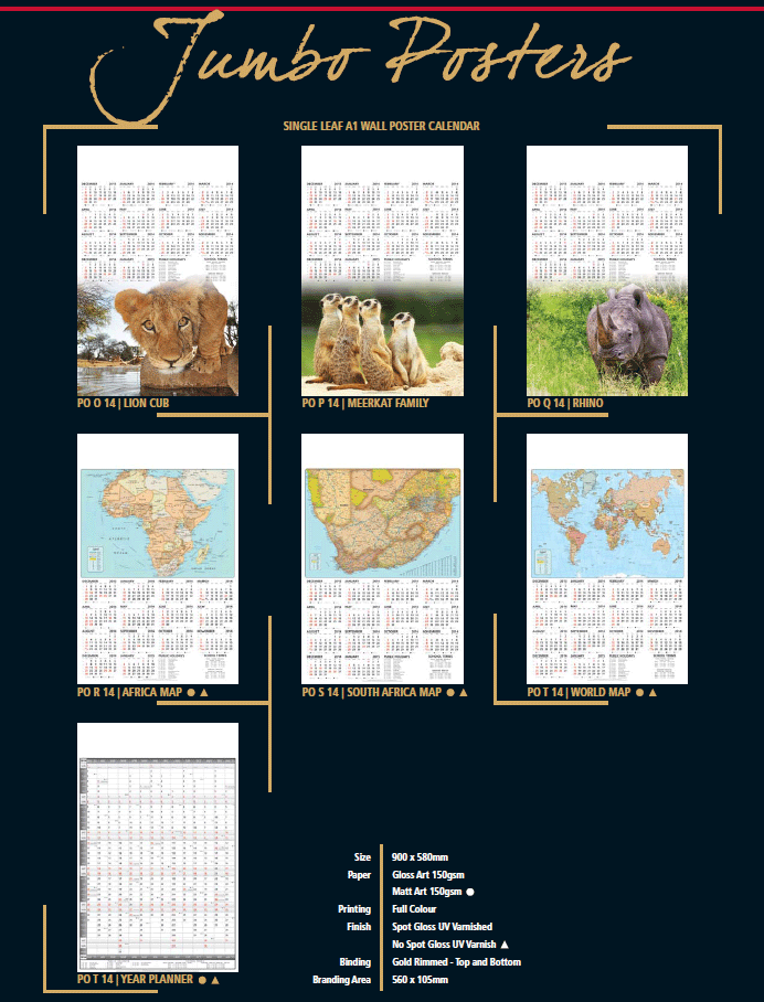 jumbo wall calendar for 2014 africa