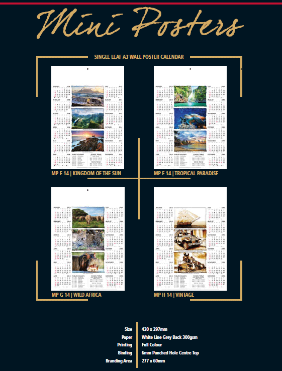 2014 mini wall calendar