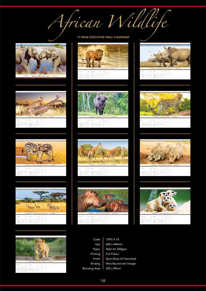 African wildlife executive 2015 wall calendar